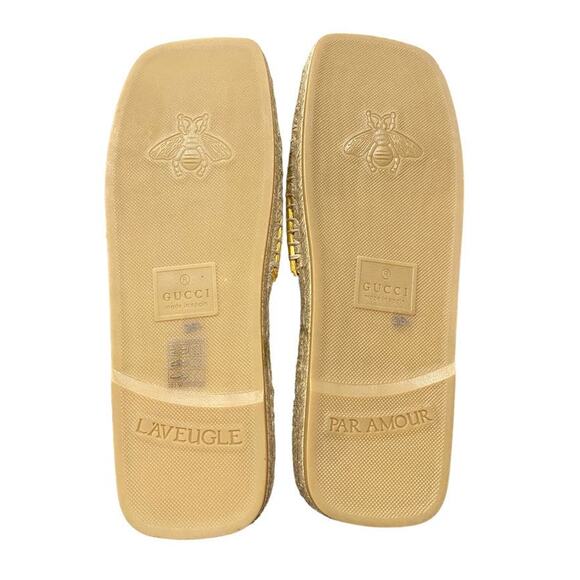 Gucci Interlocking G Cut Out Espadrille Gold Leather GG Slide Sandal 38.5 - Picture 7 of 10